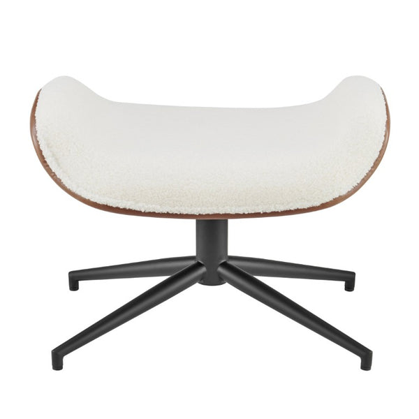 EuroStyle Lennart Sherpa and Leatherette Two-Tone Ottoman with Powder-Coated Steel Base Ivory/Brown 30347-IVRY