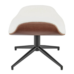 EuroStyle Lennart Sherpa and Leatherette Two-Tone Ottoman with Powder-Coated Steel Base Ivory/Brown 30347-IVRY