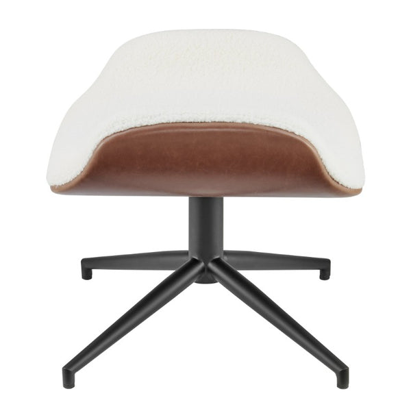 EuroStyle Lennart Sherpa and Leatherette Two-Tone Ottoman with Powder-Coated Steel Base Ivory/Brown 30347-IVRY