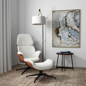 EuroStyle Lennart Sherpa and Leatherette Two-Tone Ottoman with Powder-Coated Steel Base Ivory/Brown 30347-IVRY