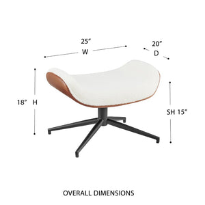 EuroStyle Lennart Sherpa and Leatherette Two-Tone Ottoman with Powder-Coated Steel Base Ivory/Brown 30347-IVRY