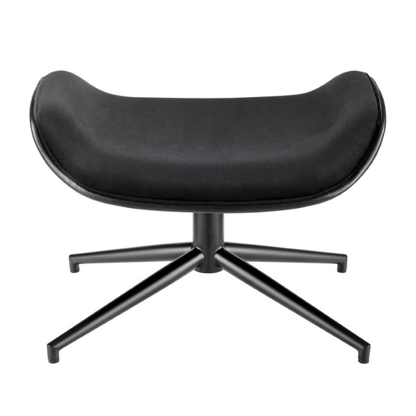 EuroStyle Lennart Sherpa and Leatherette Two-Tone Ottoman with Powder-Coated Steel Base Black 30348-BLK