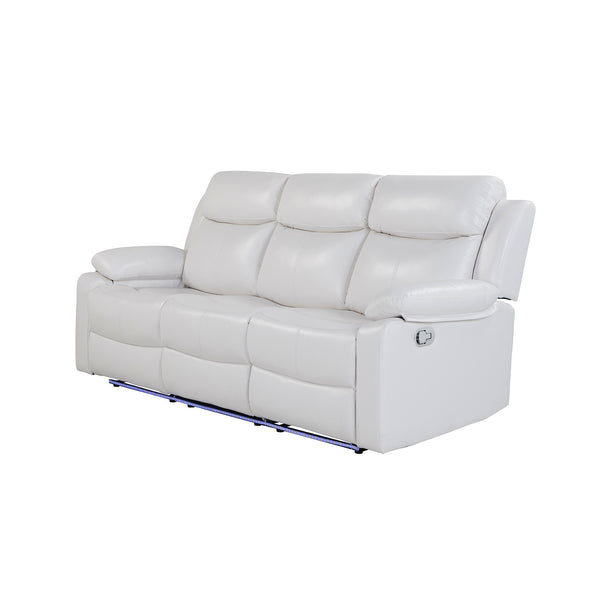 English Elm Blanche White Upholstered Reclining Sofa with LED Lights, Pillow Top Arms & Medium Firm Seating B201P391847