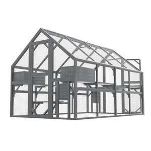 English Elm Cat, Cat Outdoor Wooden Enclosure with Seven Platforms Resting Boxes and Waterproof Canopy W1598S00040