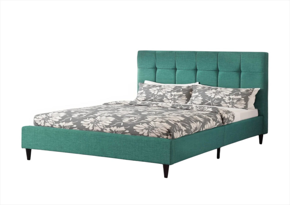HomeRoots Turquoise Tufted Upholstered Bed Frame - Chic Teal Design with Sturdy Platform Support & Comfort Queen 303546