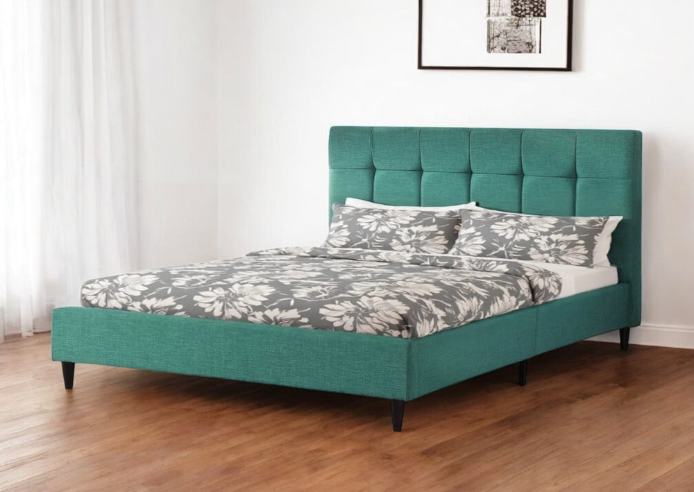 HomeRoots Turquoise Tufted Upholstered Bed Frame - Chic Teal Design with Sturdy Platform Support & Comfort Queen 303546