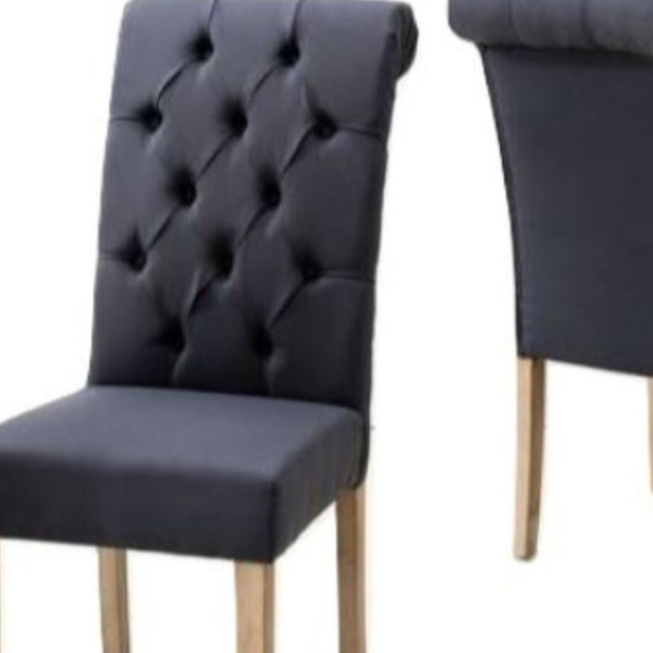 HomeRoots Set of Two Elegant Tufted Linen Dining Side Chairs with Brown Wood Legs for Versatile Decor Blue 303555