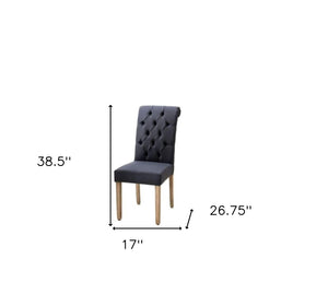 HomeRoots Set of Two Elegant Tufted Linen Dining Side Chairs with Brown Wood Legs for Versatile Decor Blue 303555