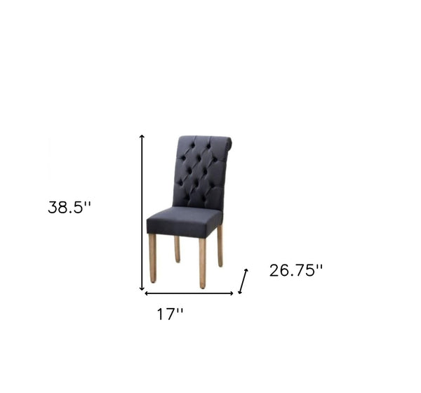 HomeRoots Set of Two Elegant Tufted Linen Dining Side Chairs with Brown Wood Legs for Versatile Decor Blue 303555