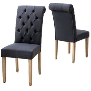 Homeroots Set Of Two Tufted Blue And Brown Upholstered Linen Dining Parsons Chairs Blue Wood 303555