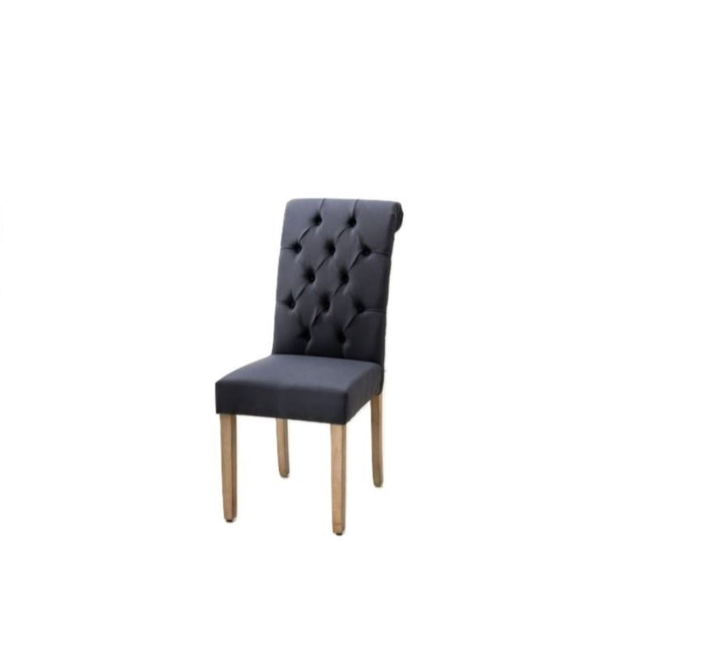 HomeRoots Set of Two Elegant Tufted Linen Dining Side Chairs with Brown Wood Legs for Versatile Decor Blue 303555