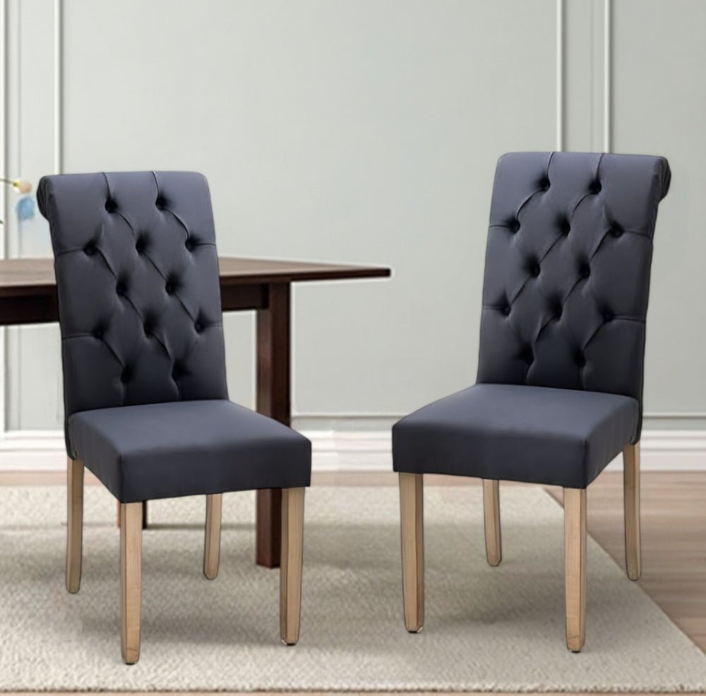 Homeroots Set Of Two Tufted Blue And Brown Upholstered Linen Dining Parsons Chairs Blue Wood 303555