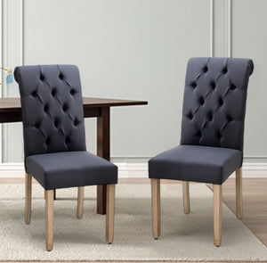 Homeroots Set Of Two Tufted Blue And Brown Upholstered Linen Dining Parsons Chairs Blue Wood 303555