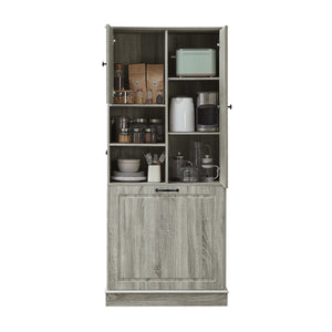 English Elm Tall Storage Cabinet with Flip-Out Basket, Adjustable Shelves & Aluminum Handles for Organized Living Oak N725P322739L