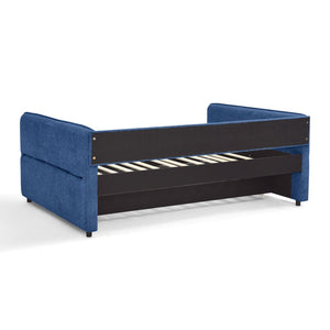 English Elm Full Size Boucle Daybed with Pop up Trundle Tufted Upholstered Sofa Sleeping Blue W1413S00176