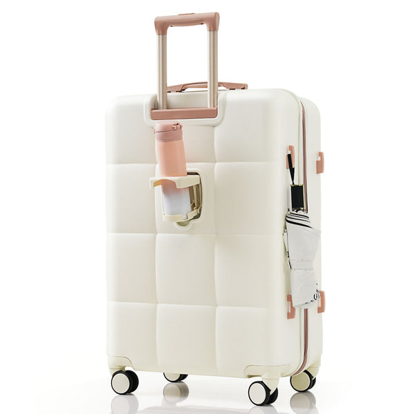 English Elm Luggage 4 Piece Abs Hard Shell Set with Spinner Wheels Cup Holder Travel Bag White+Gold N726P296017R