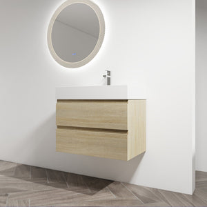 English Elm 30" Wall-Mounted Bathroom Vanity With Modern Resin Sink, Soft-Close Drawers, And Eco-Friendly Design W999S00197
