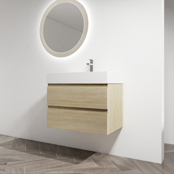 English Elm 30" Wall-Mounted Bathroom Vanity With Modern Resin Sink, Soft-Close Drawers, And Eco-Friendly Design W999S00197
