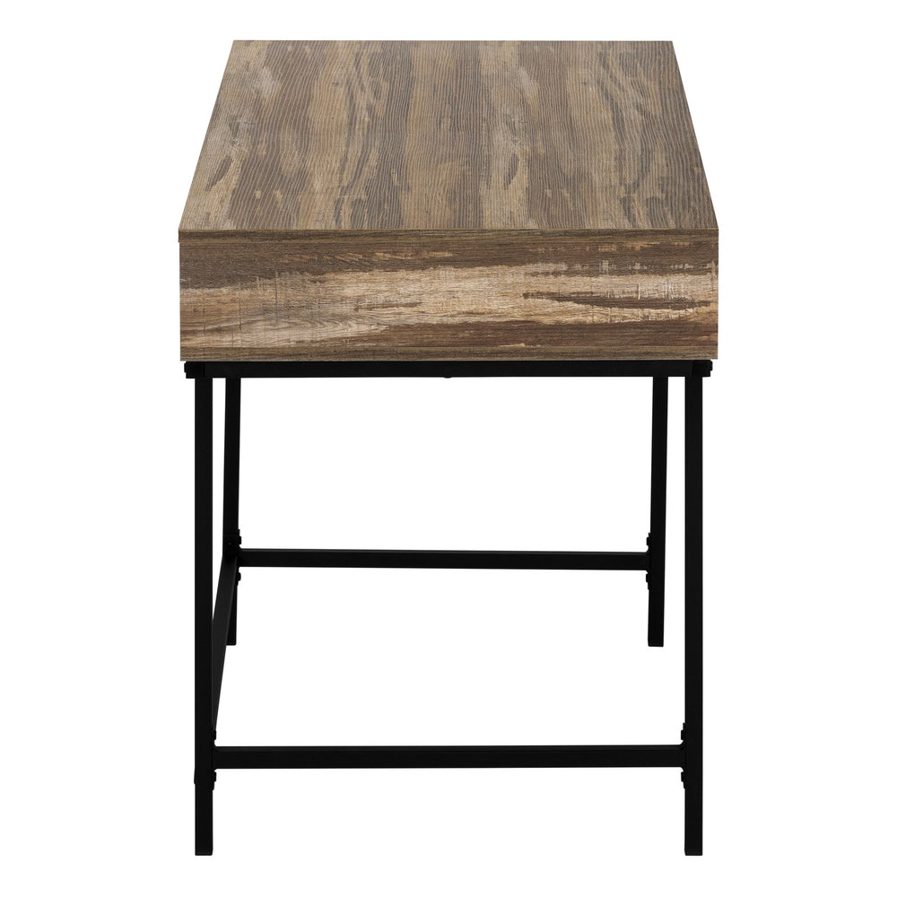 English Elm Computer Desk With Storage Drawers, Modern Brown Laminate & Black Metal Frame, Compact Design B2710P219843