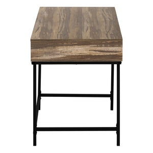 English Elm Computer Desk With Storage Drawers, Modern Brown Laminate & Black Metal Frame, Compact Design B2710P219843