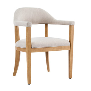 English Elm Wood Frame Upholstered Dining Chairs Set of 2 Curved Back Rubberwood Armrest Seating Beige,Natural N768P389407N