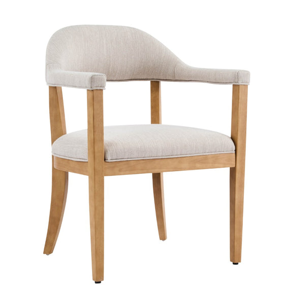 English Elm Wood Frame Upholstered Dining Chairs Set of 2 Curved Back Rubberwood Armrest Seating Beige,Natural N768P389407N