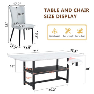 English Elm Table And Chair Set - Modern 71" White Grain Dining Table With Storage & 6 Ergonomic Light Gray Chairs W1151S04266-GIGA