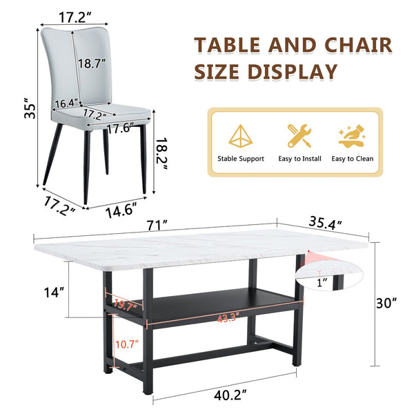 English Elm Table & Chair Set: Modern White Grain Dining Table With Storage And 8 Light Gray Ergonomic Chairs W1151S04267-GIGA