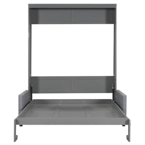 English Elm Queen Murphy Bed with Linen Cushion Sofa Folds Flat for Studio or Guest Room Gray LP000891AAE-1