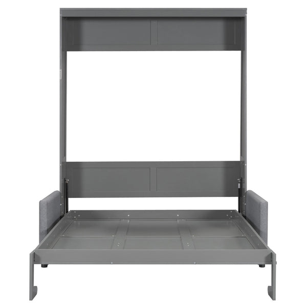 English Elm Queen Murphy Bed with Linen Cushion Sofa Folds Flat for Studio or Guest Room Gray LP000891AAE-1