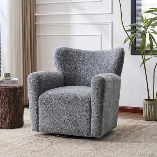 English Elm Modern Bouclé Wingback Swivel Chair with 360 Degree Rotation for Living Room Black,Dusty Blue N776P403573B