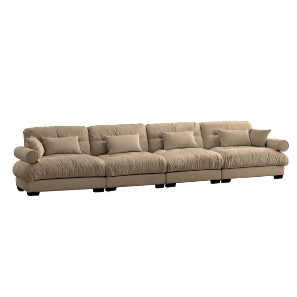 English Elm Super Comfort Oversized Modular Velvet Sectional Sofa With Movable Ottoman - Cozy L-Shaped Couch In Camel W714S00868-GIGA
