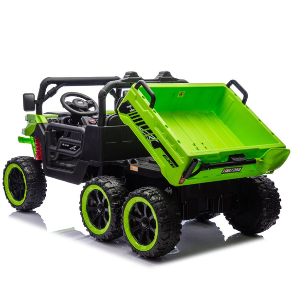 English Elm 24v Two Seat Kids Electric Dump Truck Six Wheel 4wd Utv with Parental Remote Green W1578P268992