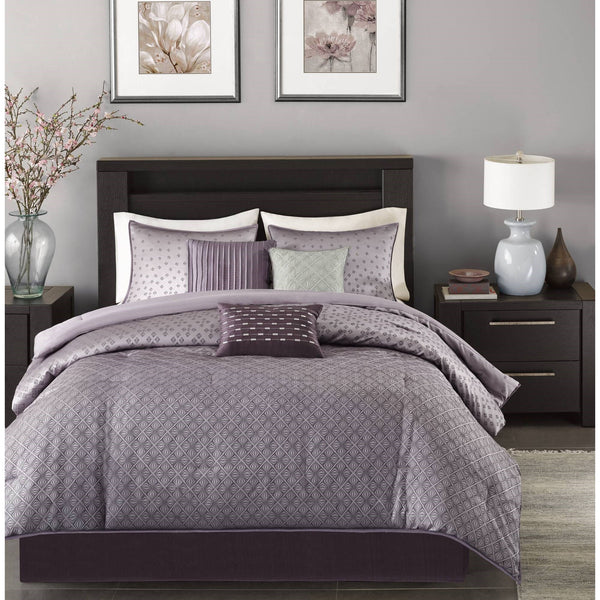 JLA Home Madison Park - 7 Piece Jaquard Comforter Set - Madison Park Biloxi Ombre Polyester Jacquard with Shimmering Texture, 7-piece luxury bedding ensemble for modern glam bedrooms MP10-921