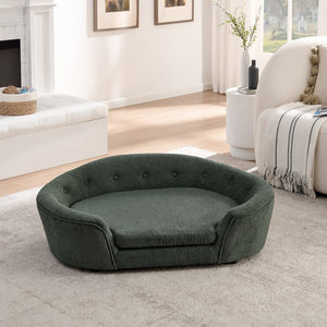 English Elm Oversized Oval Dog Sofa with Tufted Linen Backrest for Large Breed Lounging Comfort Olive Green W487P415303
