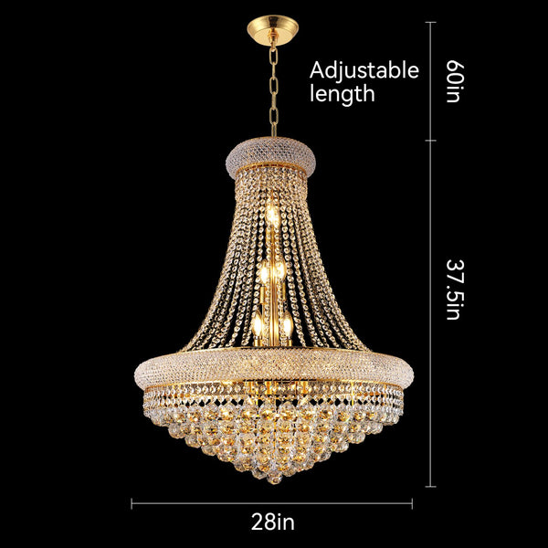 English Elm 28-Inch Gold Crystal Chandelier 15-Light French Empire Ceiling Light with 3000K LEDs, Dimmable Elegance W2869P411746
