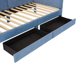 English Elm Twin Size L-Shaped Corduroy Daybed,Upholstered Bed Frame With 2 Storage Drawers,Blue