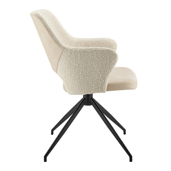 EuroStyle Darcie Swivel Accent Armchair Upholstered Fabric Seat with Steel Base for Modern Spaces Ivory 30391-IVRY
