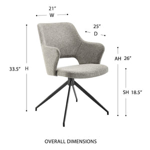 EuroStyle Darcie Swivel Accent Armchair Upholstered Fabric Seat with Steel Base for Modern Spaces Light Charcoal 30391-LTGRY