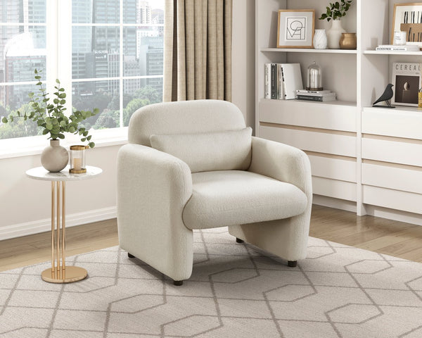 English Elm Contemporary Bouclé Accent Chair with Plywood Frame, Foam over Pocket Coils, Plush Pillow, 300lb Capacity Beige 30 L x 24.5 W x 24.5 H B011P308554
