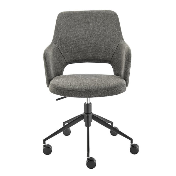 EuroStyle Darcie Two-Tone Upholstered Swivel Office Chair with Leatherette Seat and Steel Base Dark Charcoal 30394-CHAR