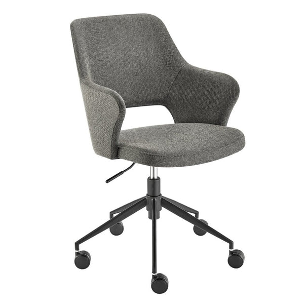 EuroStyle Darcie Two-Tone Upholstered Swivel Office Chair with Leatherette Seat and Steel Base Dark Charcoal 30394-CHAR