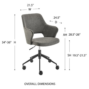 EuroStyle Darcie Two-Tone Upholstered Swivel Office Chair with Leatherette Seat and Steel Base Dark Charcoal 30394-CHAR