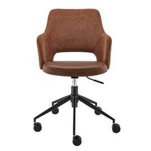 EuroStyle Darcie Two-Tone Upholstered Swivel Office Chair with Leatherette Seat and Steel Base Brown/Orange 30394-DKBRN