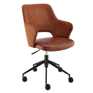 EuroStyle Darcie Two-Tone Upholstered Swivel Office Chair with Leatherette Seat and Steel Base Brown/Orange 30394-DKBRN