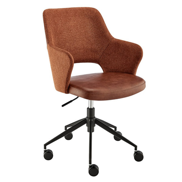 EuroStyle Darcie Two-Tone Upholstered Swivel Office Chair with Leatherette Seat and Steel Base Brown/Orange 30394-DKBRN