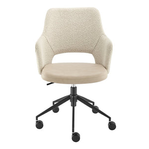 EuroStyle Darcie Two-Tone Upholstered Swivel Office Chair with Leatherette Seat and Steel Base Ivory 30394-IVRY
