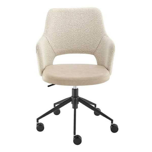 EuroStyle Darcie Two-Tone Upholstered Swivel Office Chair with Leatherette Seat and Steel Base Ivory 30394-IVRY