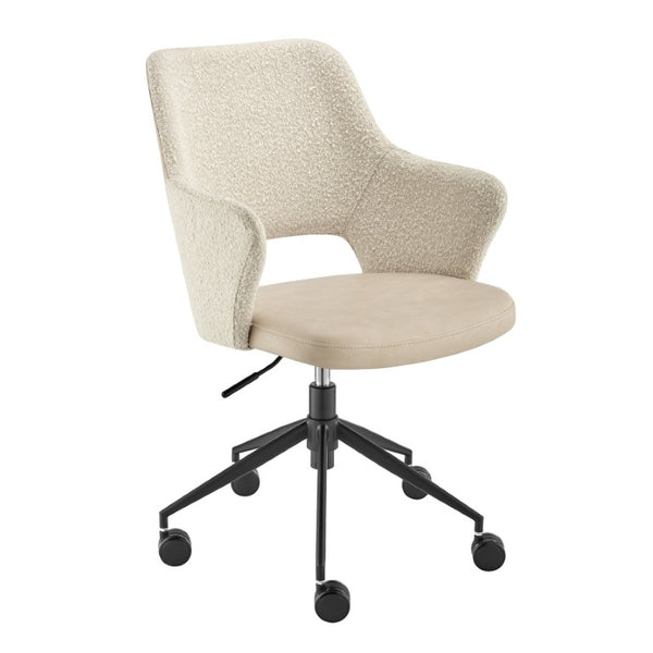 EuroStyle Darcie Two-Tone Upholstered Swivel Office Chair with Leatherette Seat and Steel Base Ivory 30394-IVRY
