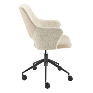 EuroStyle Darcie Two-Tone Upholstered Swivel Office Chair with Leatherette Seat and Steel Base Ivory 30394-IVRY
